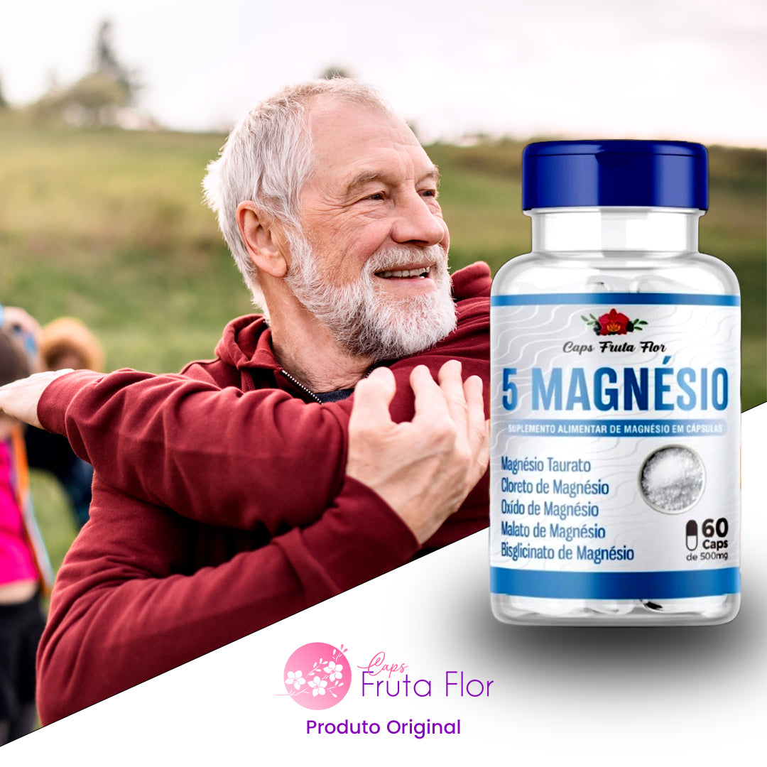 Kit 3 frascos 5 Magnésio 500mg Poderoso com total de 180 cápsulas Original - Caps Fruta Flor