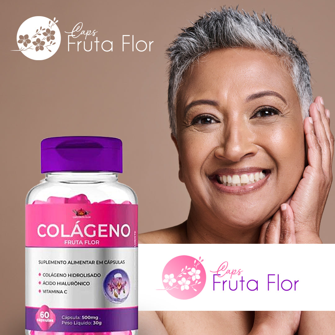 Kit 3 Colagéno Hidrolisado Caps Fruta Flor 500mg 180 Cápsulas Acido hialuronico + Vitamina C + Trans Resveratrol + Zinco