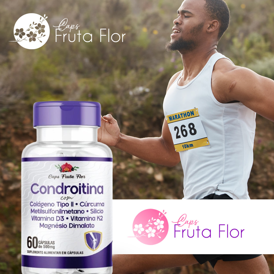 Kit 4 Frascos Condroitina 500mg 240 Cápsulas Colágeno Cúrcuma Metilsulfonilmetano Silício V d3 V K2 Magnésio - Caps Fruta Flor