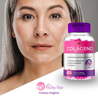 Kit 2 Colagéno Hidrolisado Caps Fruta Flor 500mg 120 Cápsulas Acido hialuronico + Vitamina C + Trans Resveratrol + Zinco