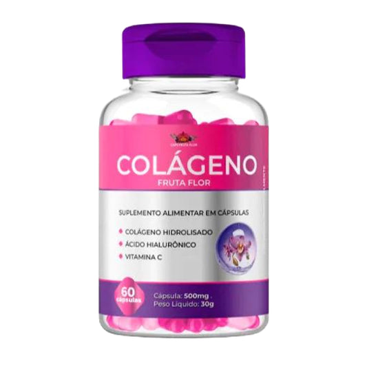 Colagéno Hidrolisado Caps Fruta Flor 500mg 60 Cápsulas Acido hialuronico + Vitamina C + Trans Resveratrol + Zinco