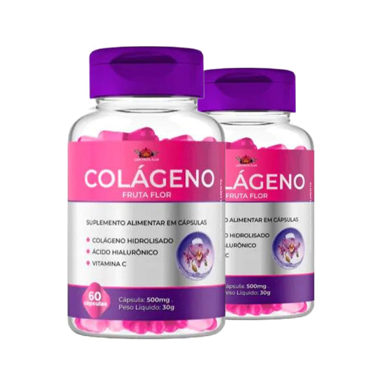 Kit 2 Colagéno Hidrolisado Caps Fruta Flor 500mg 120 Cápsulas Acido hialuronico + Vitamina C + Trans Resveratrol + Zinco