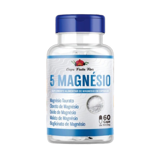5 Magnésio 500mg Poderoso Suplemento Alimentar com 60 cápsulas Original - Caps Fruta Flor