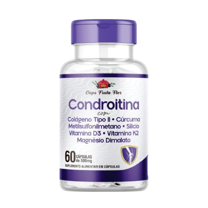 Condroitina 500mg 60 Cápsulas Colágeno Cúrcuma Metilsulfonilmetano Silício V d3 V K2 Magnésio - Caps Fruta Flor