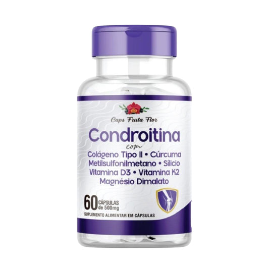 Condroitina 500mg 60 Cápsulas Colágeno Cúrcuma Metilsulfonilmetano Silício V d3 V K2 Magnésio - Caps Fruta Flor