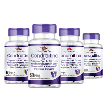 Kit 4 Frascos Condroitina 500mg 240 Cápsulas Colágeno Cúrcuma Metilsulfonilmetano Silício V d3 V K2 Magnésio - Caps Fruta Flor