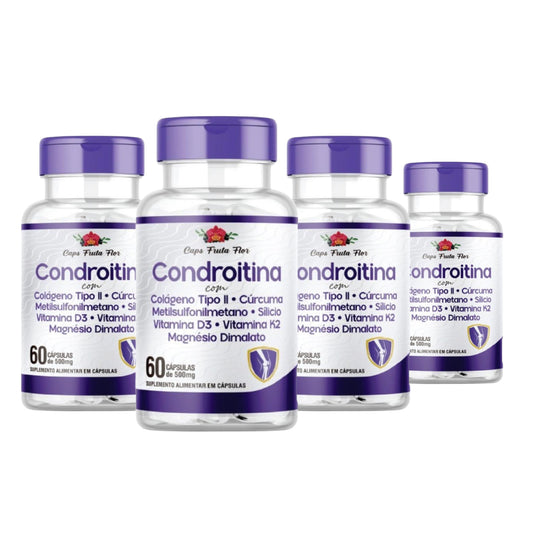 Kit 4 Frascos Condroitina 500mg 240 Cápsulas Colágeno Cúrcuma Metilsulfonilmetano Silício V d3 V K2 Magnésio - Caps Fruta Flor